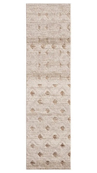 Beige runner rug with subtle pattern on a white background