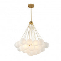 A contemporary silver metal chandelier with white glass shades, designed for indoor use.