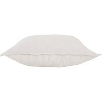A square-shaped, beige linen throw pillow with a subtle textured pattern.