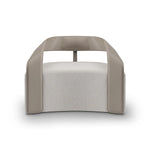 Modern chair with beige frame and white cushion on a white background
