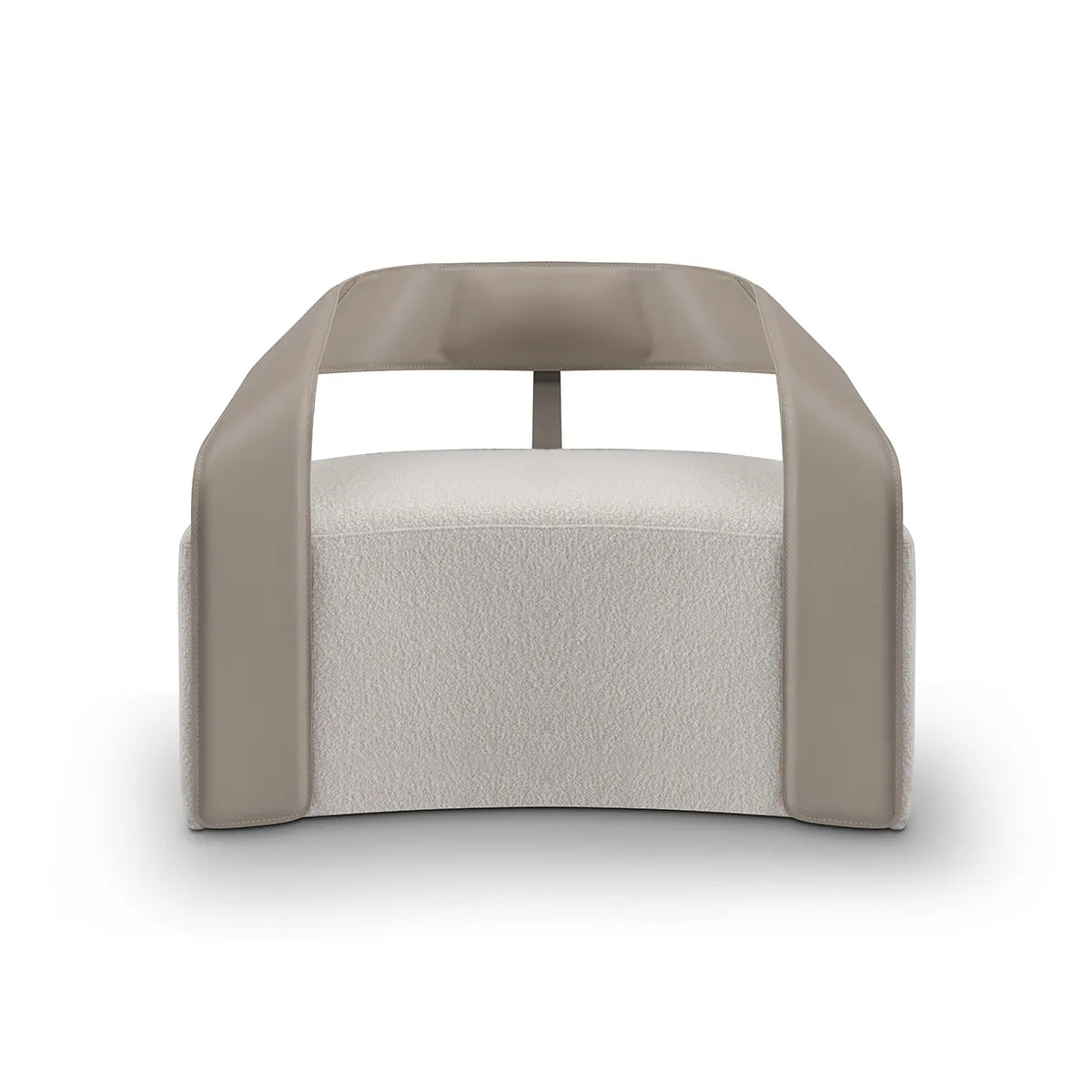 Modern chair with beige frame and white cushion on a white background