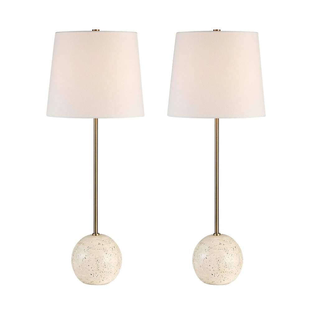 Two table lamps with spherical bases on a white background