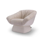 Modern chair with beige cushioned seat and backrest on a white background