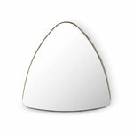 Triangular mirror with a thin gold frame on a white background