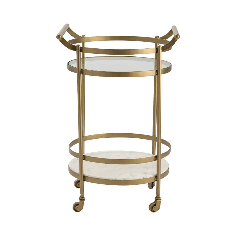 Gold and marble bar cart on a white background