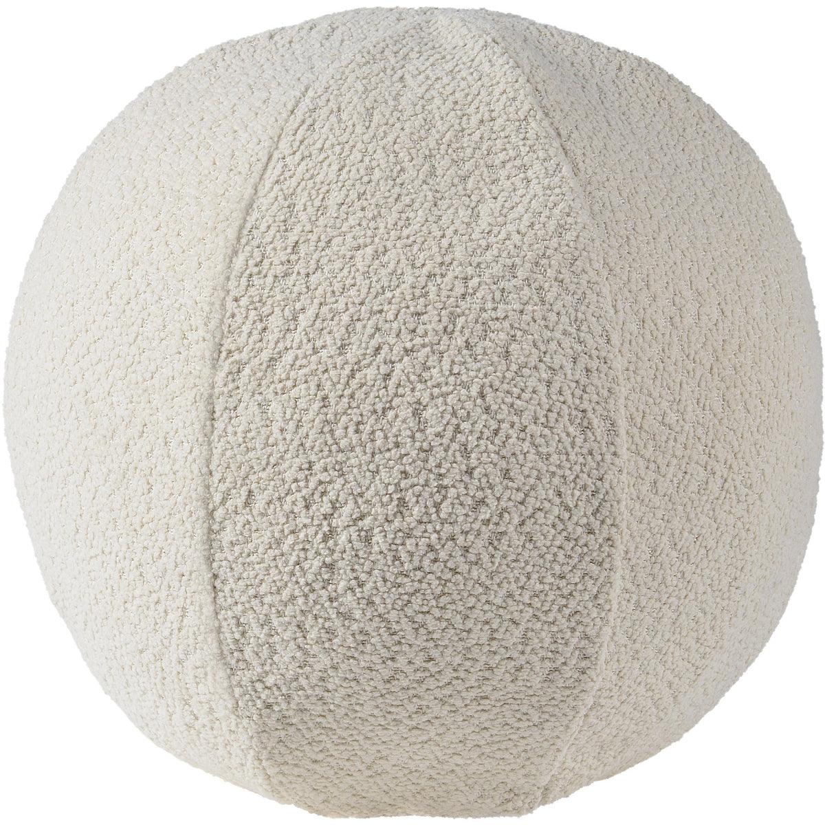 Round, textured beige pouf on a white background