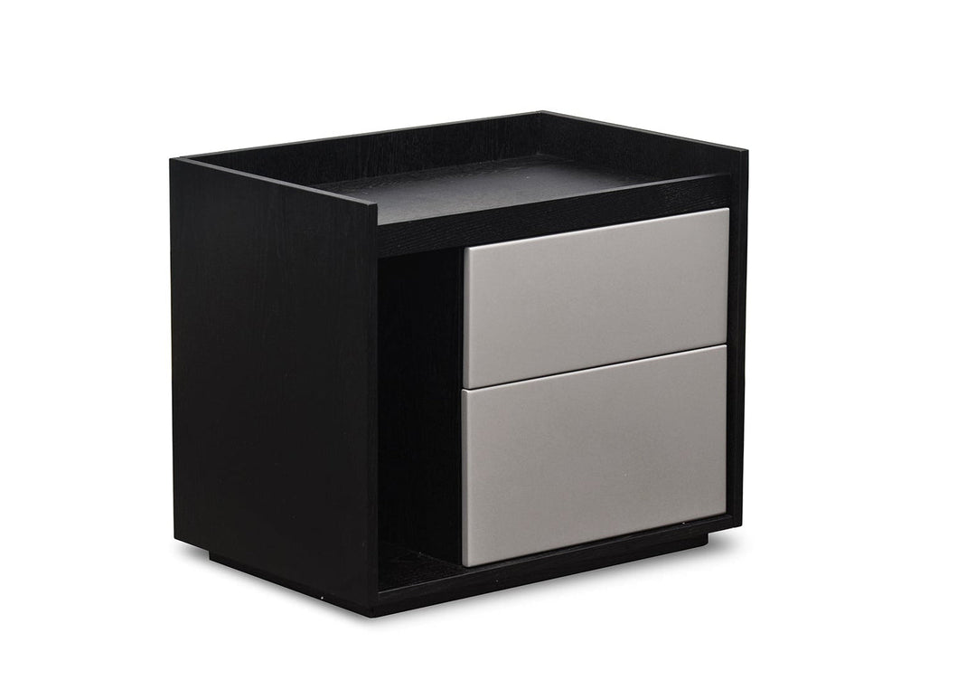 Black and gray storage unit with a drawer on a white background