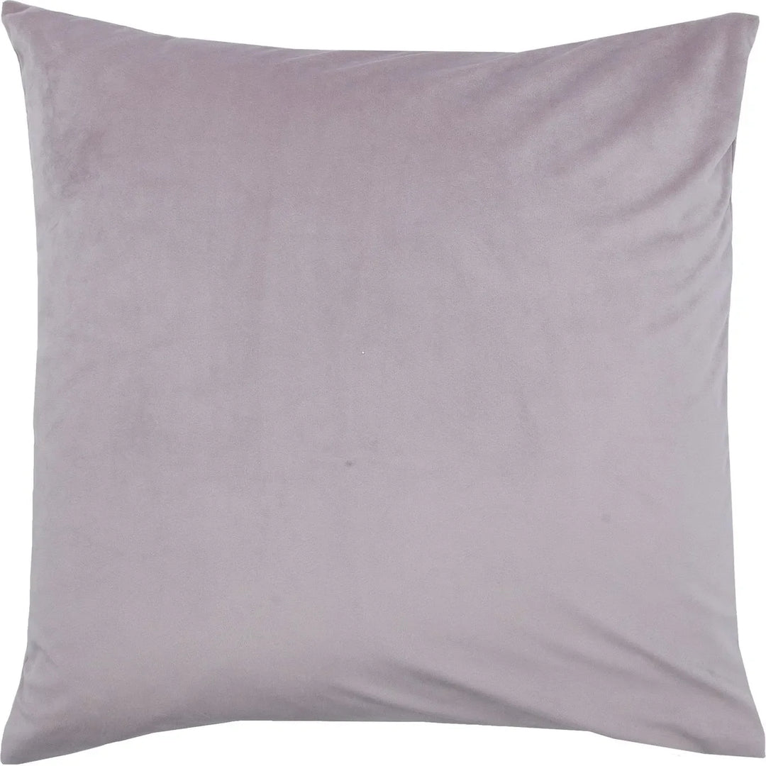 A square-shaped grey accent pillow with a smooth texture, stuffed with a feather and down filling.