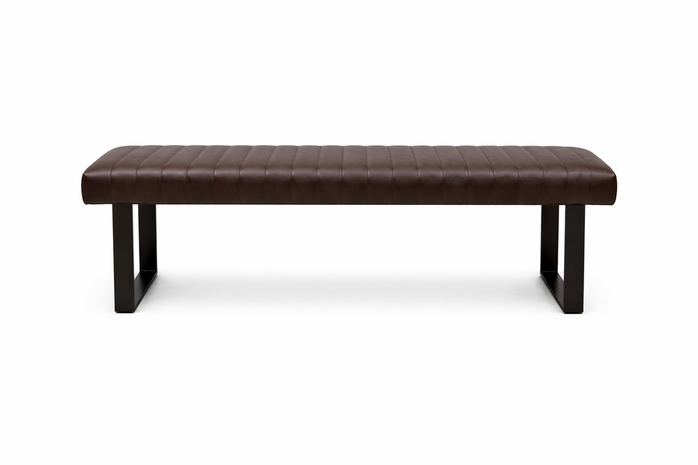 Brown upholstered bench on a white background