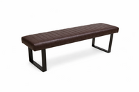 Brown bench with black metal legs on a white background