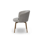 Gray upholstered chair with wooden legs on a white background