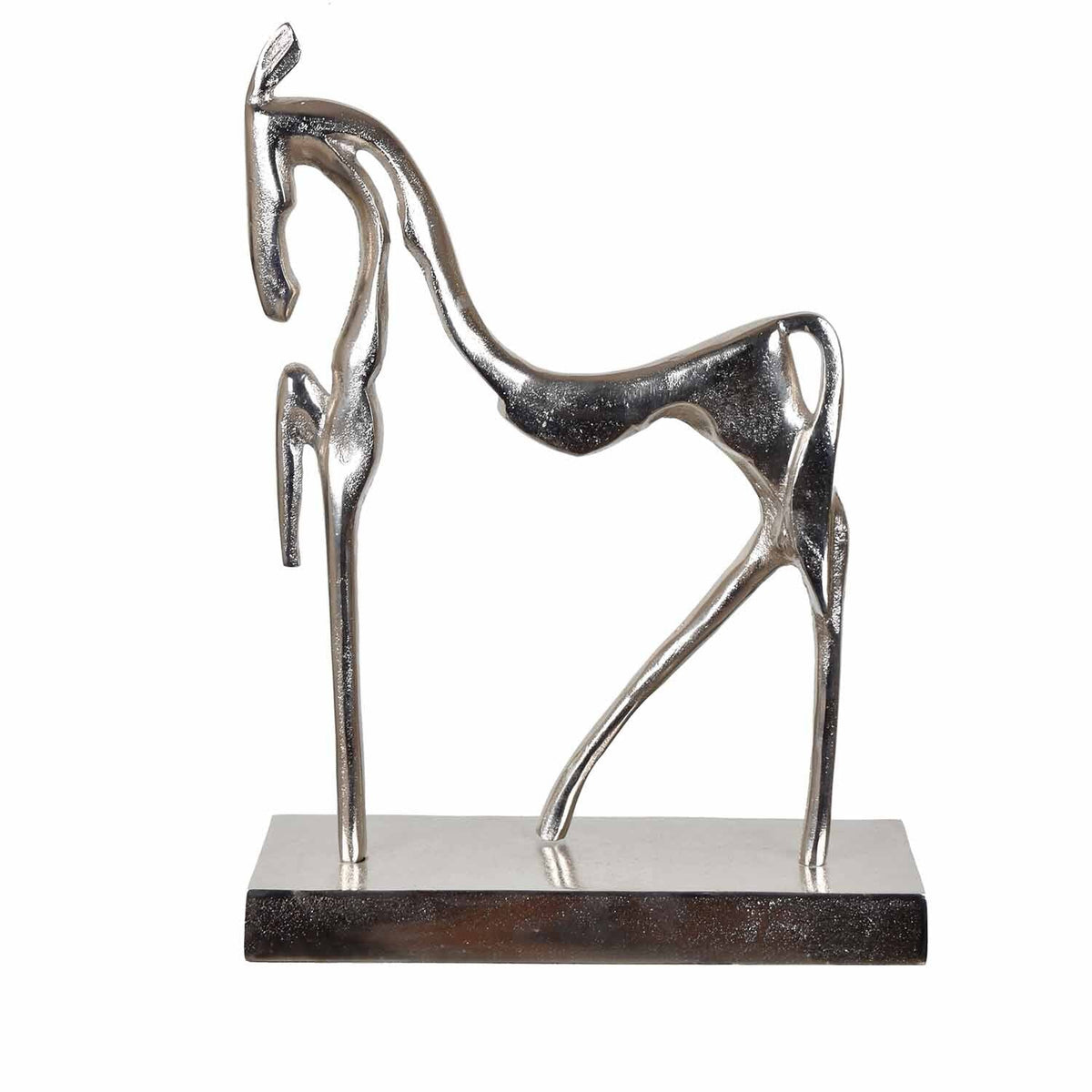 Silver horse sculpture on a white background