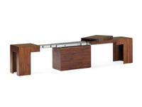 Wooden desk with an extended surface on a white background