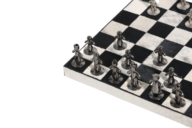 Chess Set with B&W Leather Board