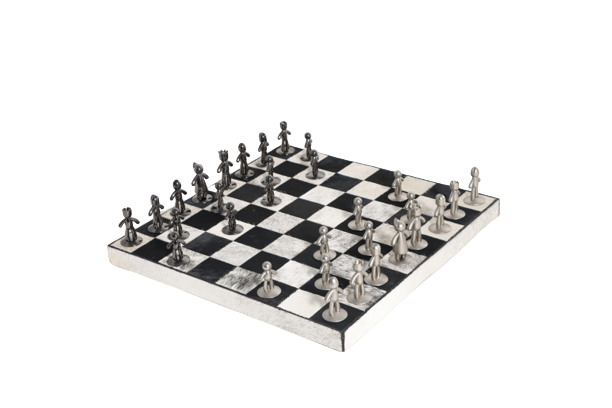 Chess Set with B&W Leather Board