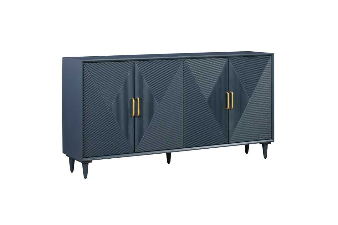 A gray Janice Sideboard with dual doors and gold handles, against a white background.