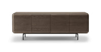 Brown wooden sideboard with four doors on a white background