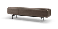 Wooden sideboard with black legs on a white background
