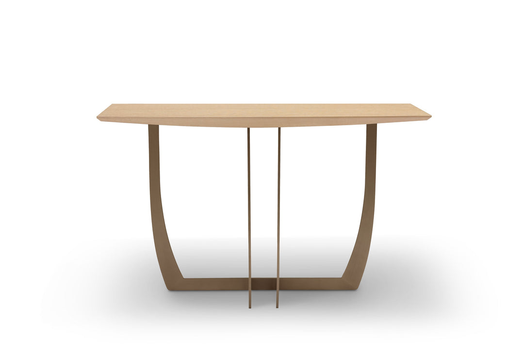 Modern wooden table with a minimalist design on a white background