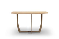 Modern wooden table with a minimalist design on a white background