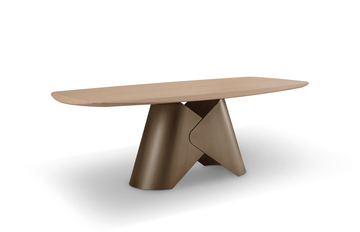 Modern table with a unique base design on a white background