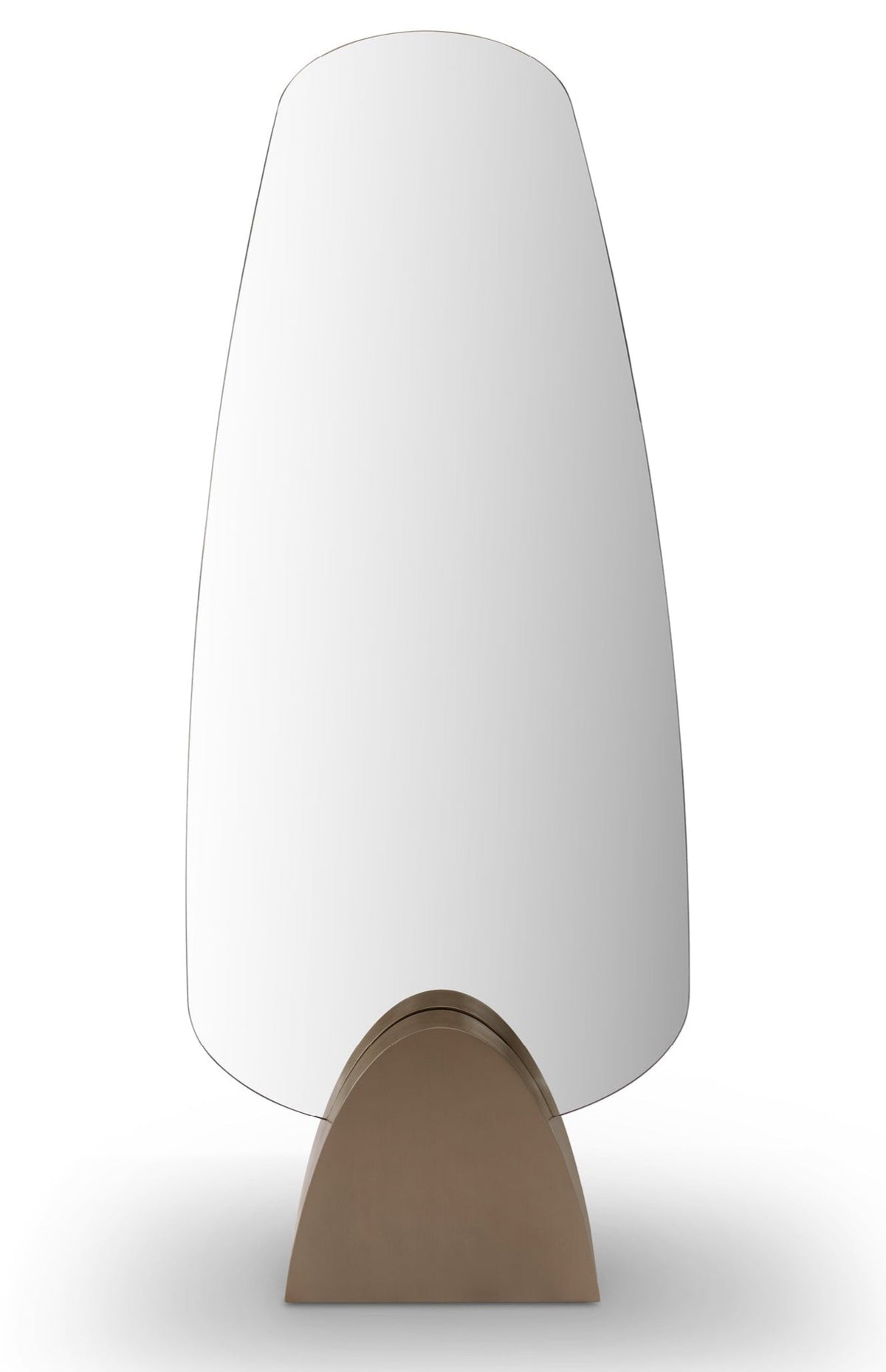 A white, full-length mirror with a tapered design.