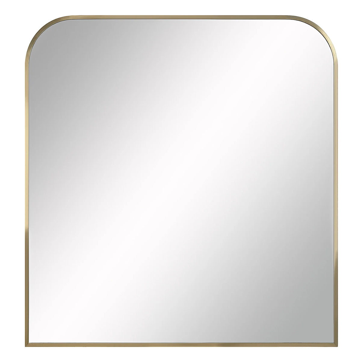 A gold-framed arch mirror with a powder-coated finish, measuring 40 inches in height and 38 inches in width.