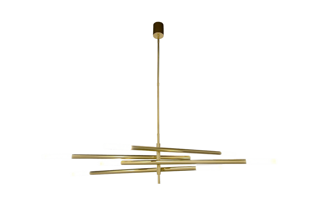 Modern gold pendant light fixture on a white background
