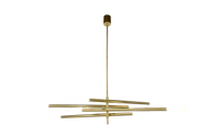 Modern gold pendant light fixture on a white background