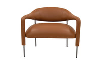 Brown leather chair with curved design on a white background