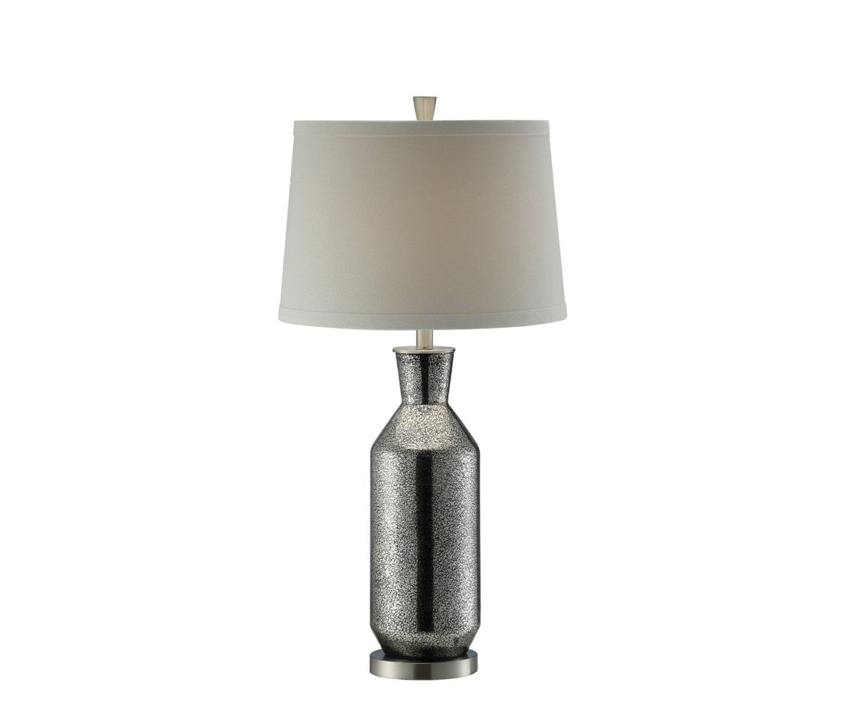An elegant table lamp with a black mercury glass shade and a brushed nickel finish base, featuring a classic design.