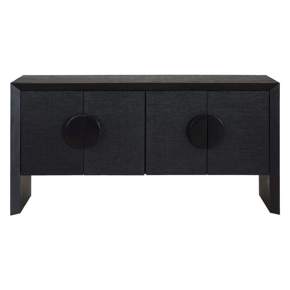 Black sideboard with round handles on a white background