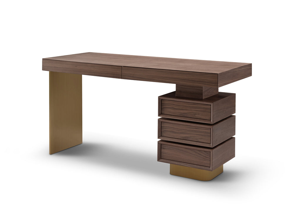 Wooden desk with drawers on a white background