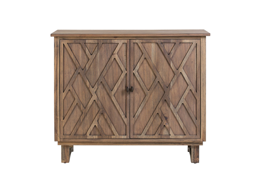 Wooden cabinet with lattice design on a white background