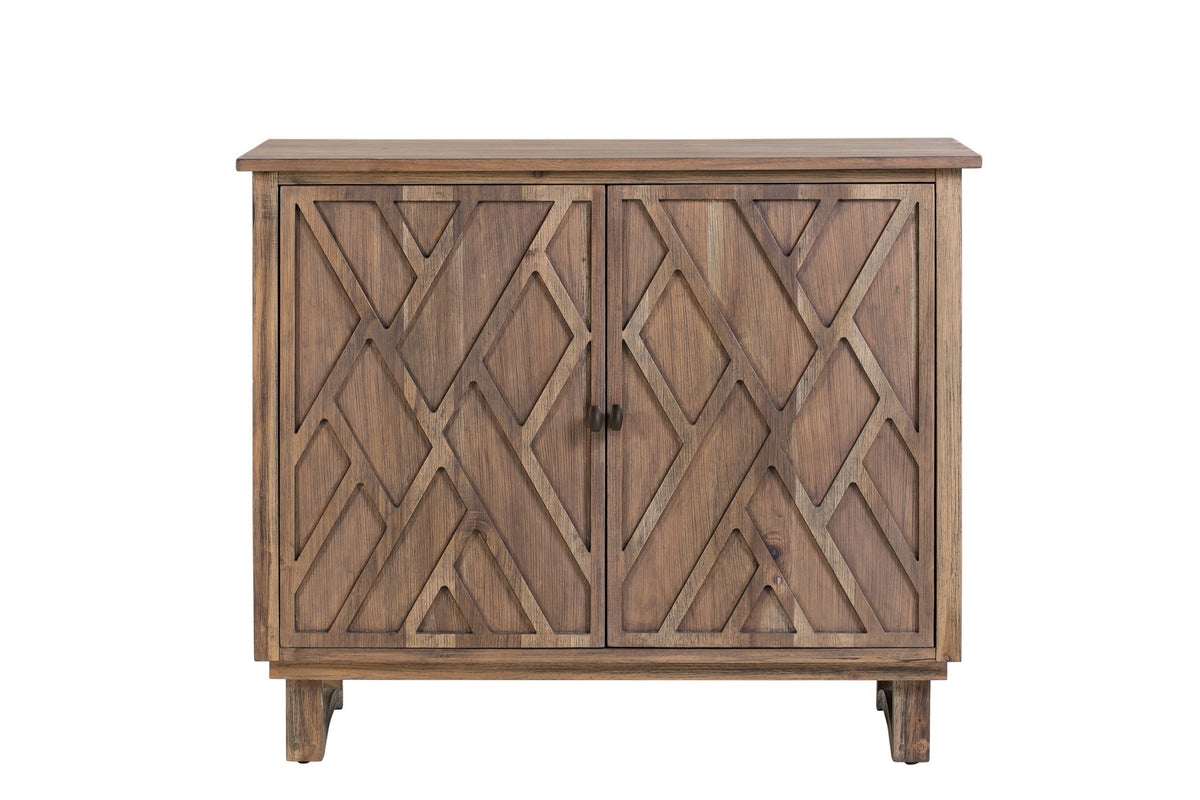 Wooden cabinet with lattice design on a white background