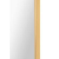 A full-length mirror with a white oak veneer decorative knob and a gold leaf finish. The mirror is set in a simple rectangular frame.