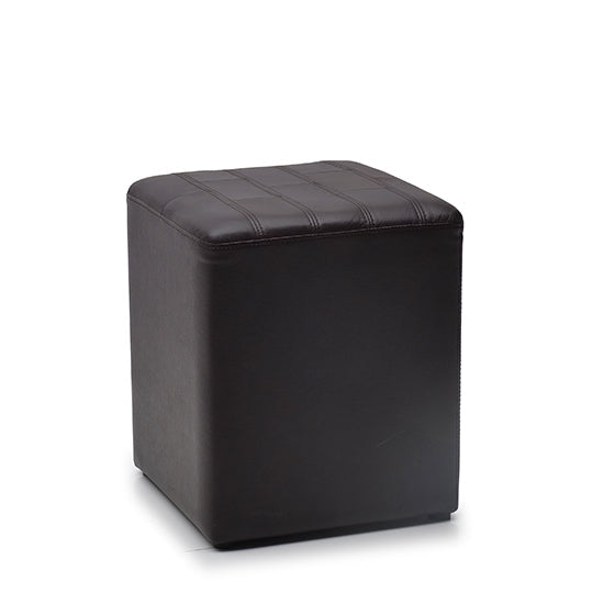 Black cube-shaped ottoman on a white background