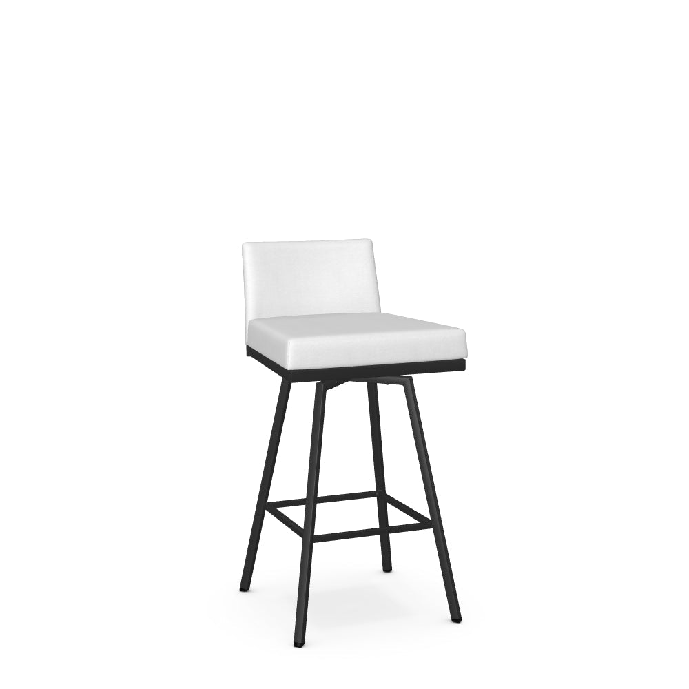 A white Lena swivel counter stool with a short backrest, featuring a black metal frame and legs.