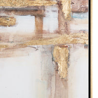 Two canvas wall arts featuring abstract designs with gold accents on a beige background, framed in a gold-colored frame.