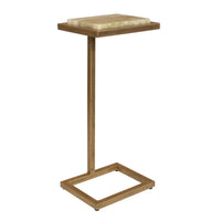 Wooden side table with a marble top on a white background