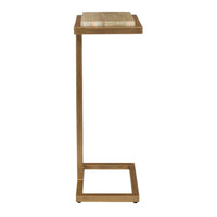Wooden side table with a marble top on a white background