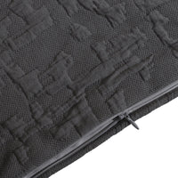 Close-up of a textured black bag with a zipper on a white background