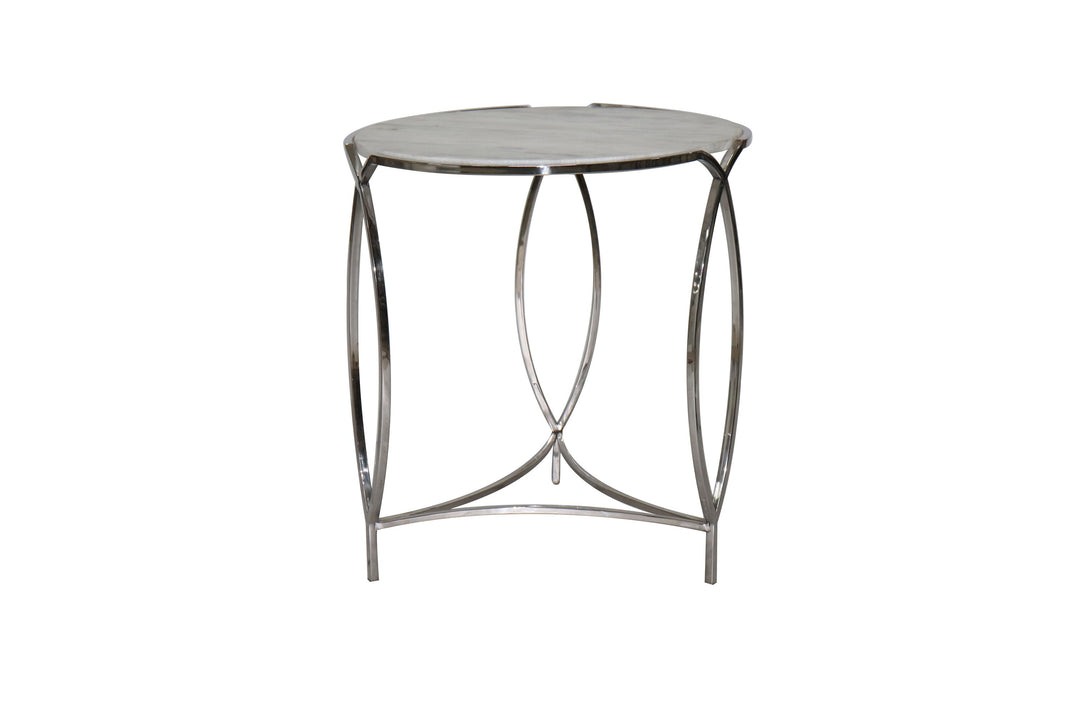 Maggie Round Marble End Table with silver metal legs and a gray marble top