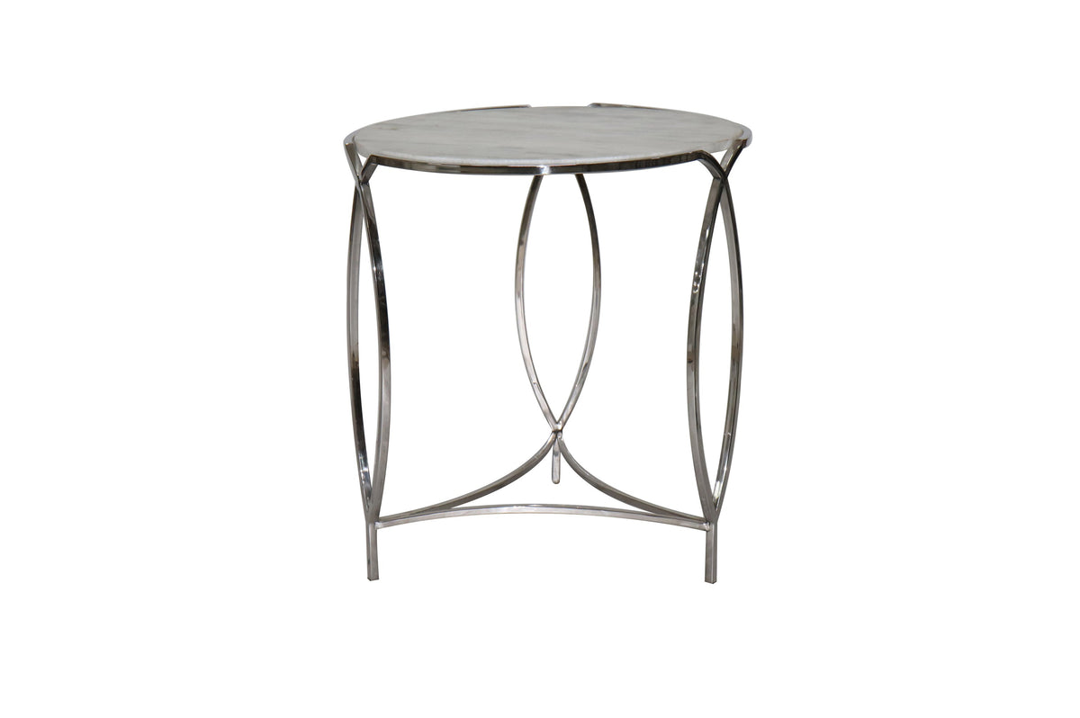 Maggie Round Marble End Table with silver metal legs and a gray marble top