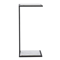A rectangular marble end table with a black frame and a natural marble pattern, positioned against a white background.