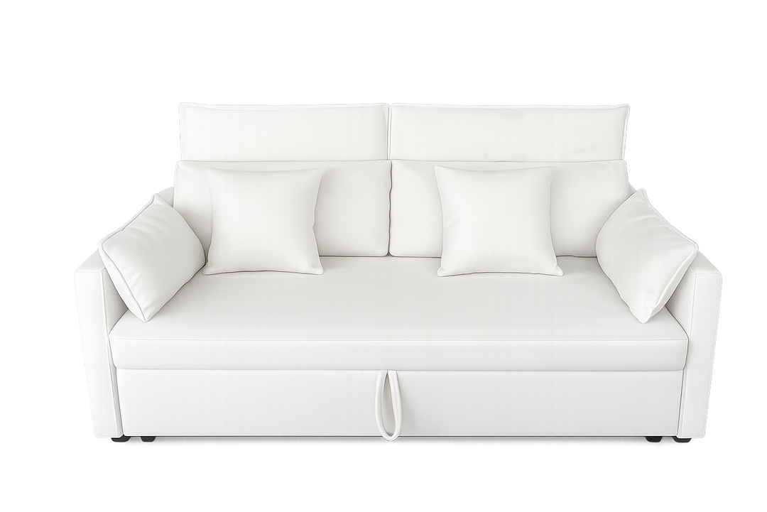 White sofa with cushions on a white background
