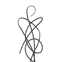 Cast aluminum statues with an oil rubbed bronze finish on a black base, in a minimalist design, portraying abstract curvilinear forms.