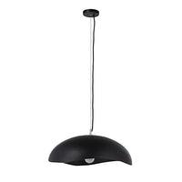 Matte black chandelier with a ceiling mount, featuring a concrete and iron construction with a maximum cord length of 108 inches.