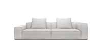 A beige Monica sofa with a fabric cover, cushioned backrest, and a modern design, measuring 118 inches in width.