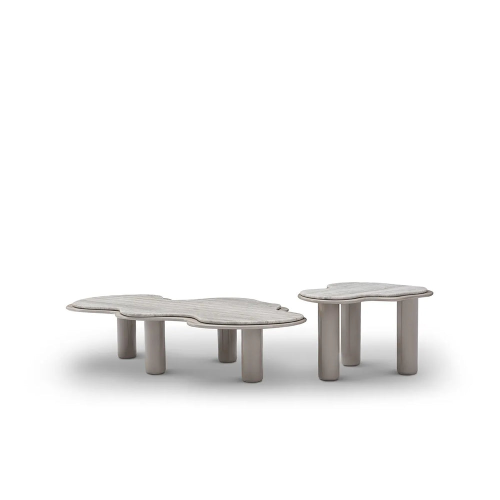 Two modern coffee tables with a unique design on a white background